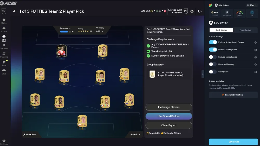 FUT Simple Trader SBC Solver — one-click SBC solution