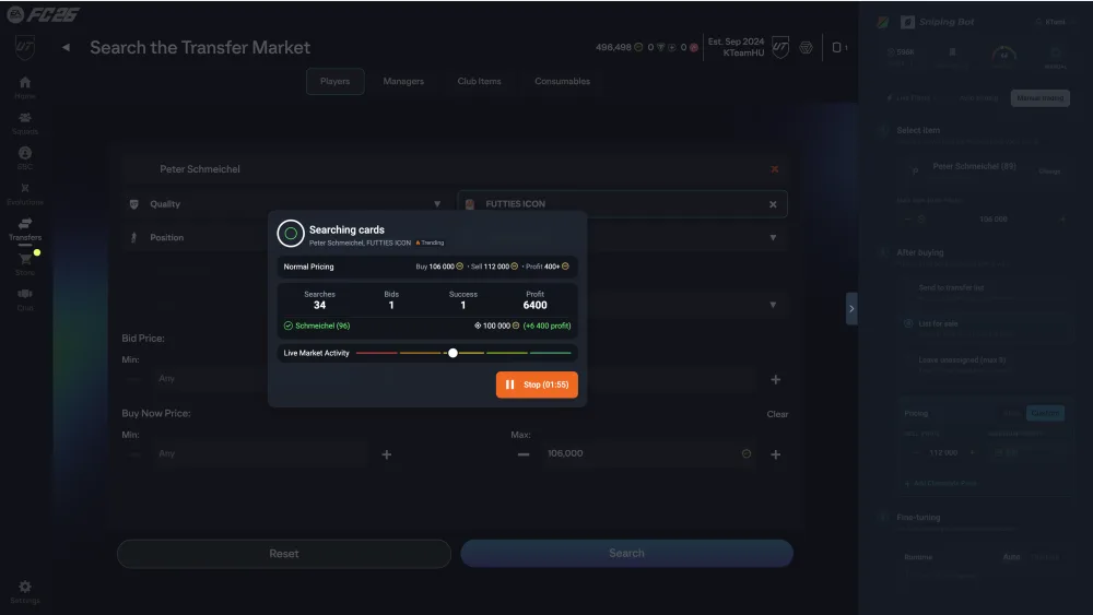 FUT Simple Trader Sniping Bot — automatic card search and purchase
