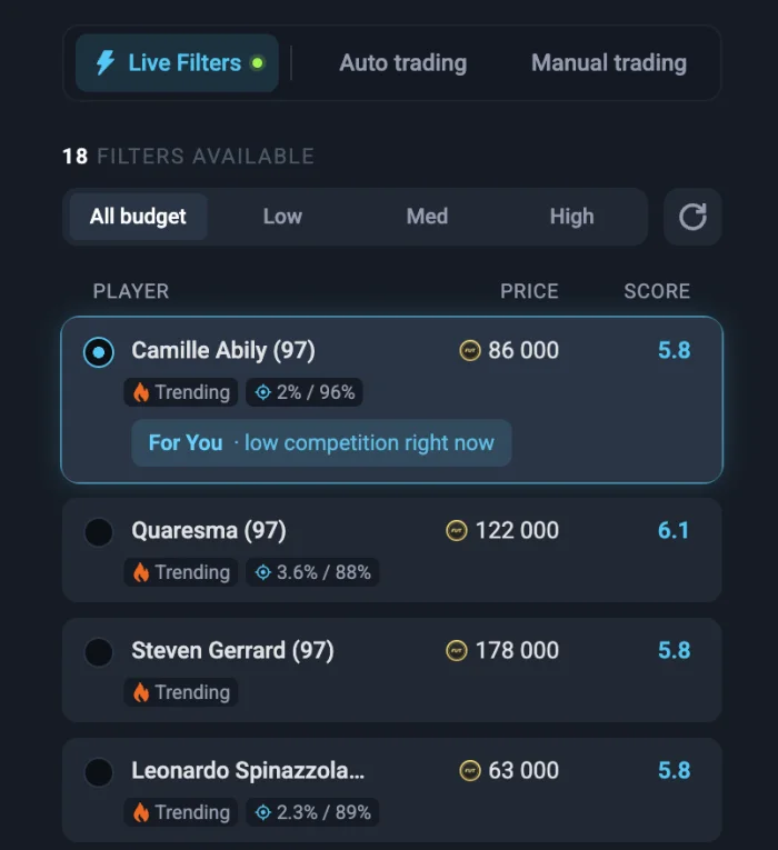 Live Filters list with Filter Score and a suggested, low-competition filter
