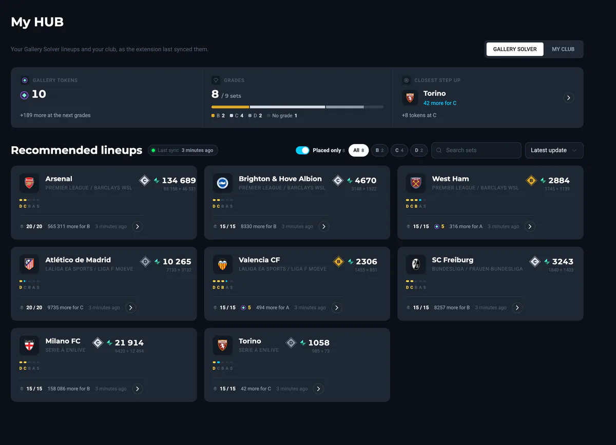The Gallery Solver tab in My HUB